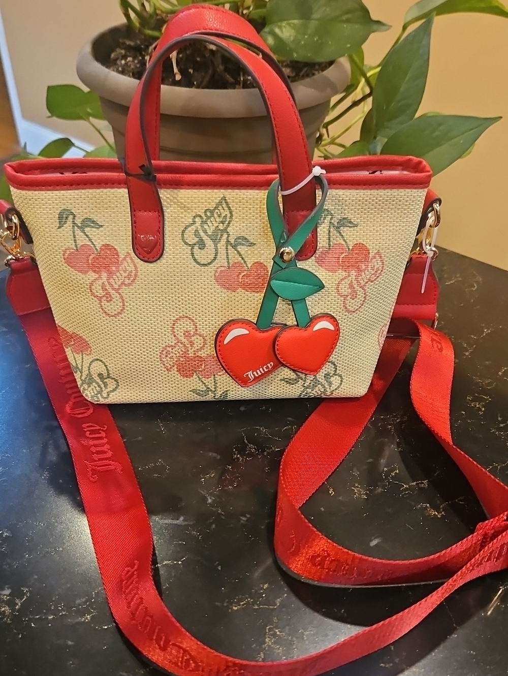 Juicy Couture Red Cherry-Print Mini Tote Bag